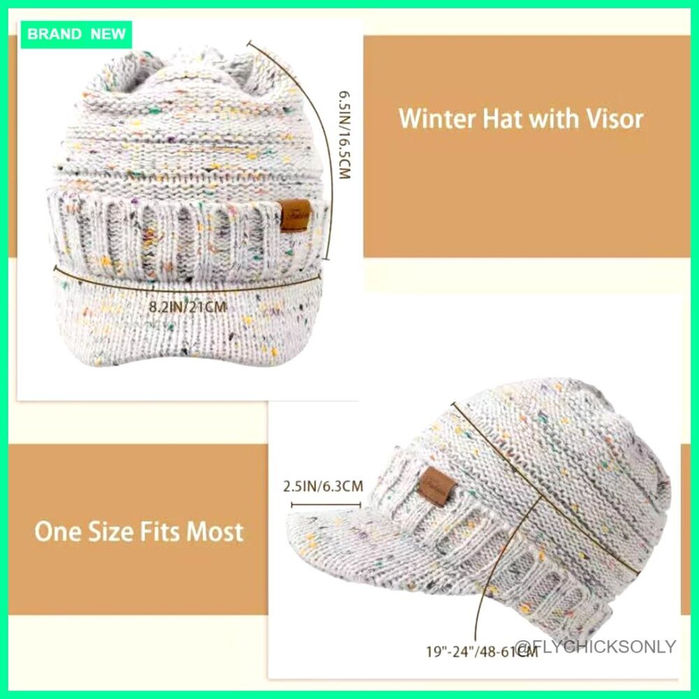 Thick Warm Knit Beanie Hat with Visor for Winter Activities - Picture 3 of 7